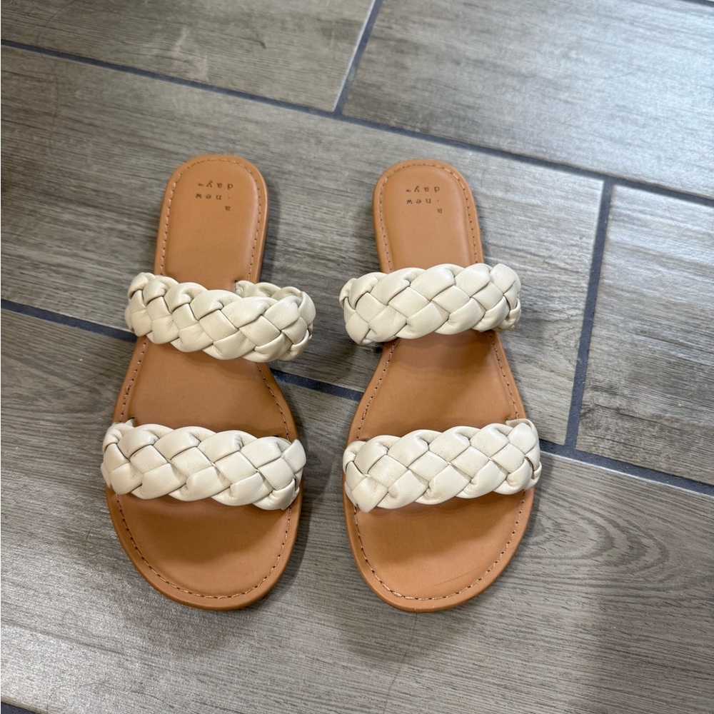a new day Cream Braided Double-Strap Slide Sandals